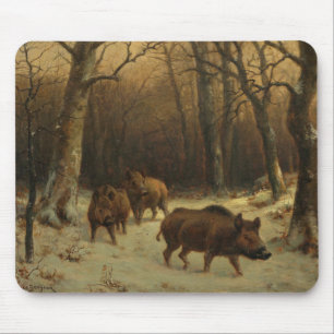 Wild Boars in the Snow (by Rosa Bonheur) Mouse Mat