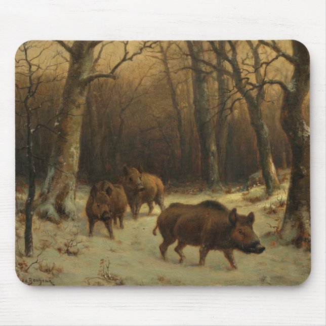 Wild Boars in the Snow (by Rosa Bonheur) Mouse Mat (Front)