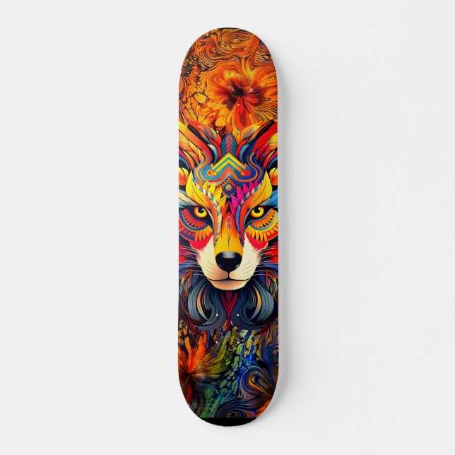 Wild Boho Fox Abstract Art Skateboard Deck (Front)
