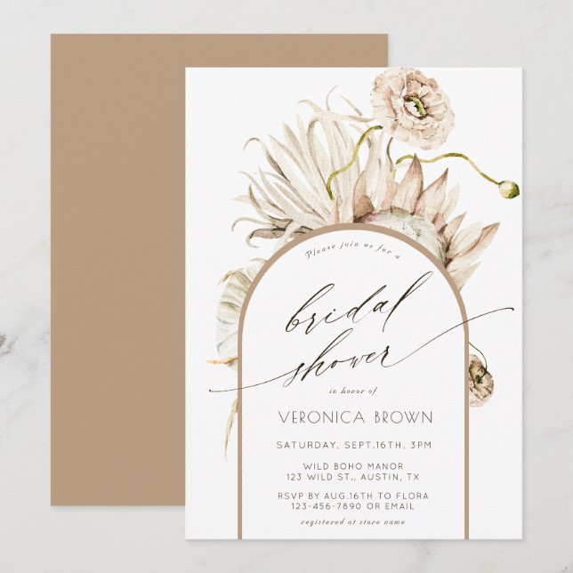 Wild Boho Protea Pampas Grass Bridal Shower  Invitation (Front/Back)