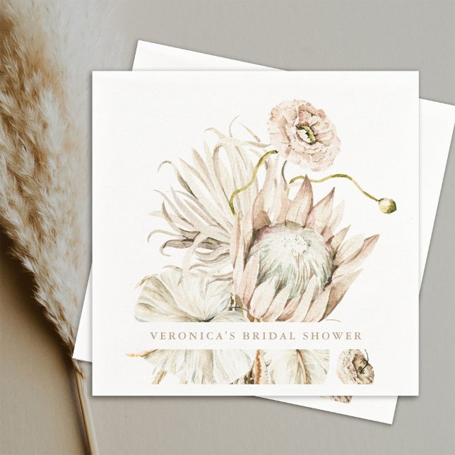 Wild Boho Protea Pampas Grass Floral Bridal Shower Napkin (Creator Uploaded)