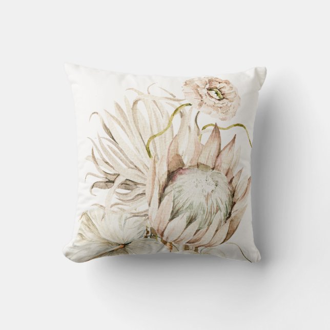 Wild Boho Protea Pampas Grass Floral Cushion (Front)