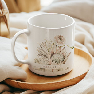 Wild Boho Protea Pampas Grass Floral Personalised Coffee Mug