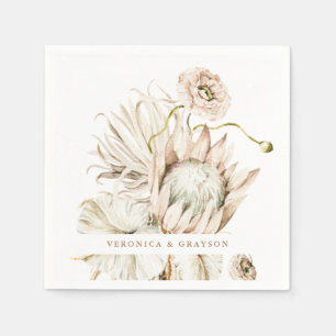 Wild Boho Protea Pampas Grass Floral Wedding Napkin