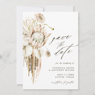 Wild Boho Protea Pampas Grass Floral Wedding Photo Save The Date