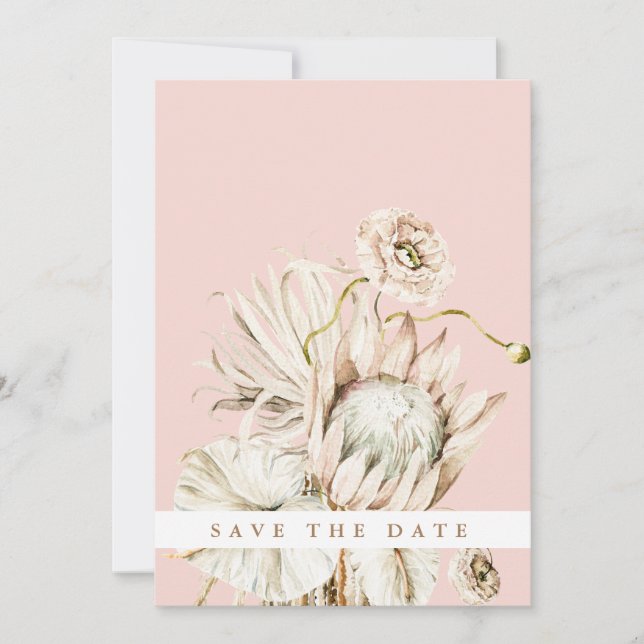 Wild Boho Protea Pampas Grass Wedding Photo Blush Save The Date (Front)