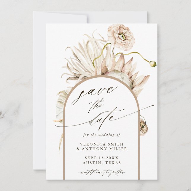 Wild Boho Protea Pampas Grass Wedding Photo  Save The Date (Front)