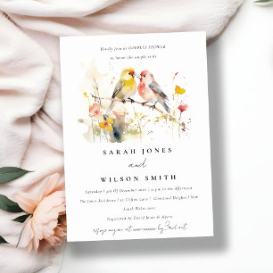 Wild Botanical Watercolor Love Bird Couples Shower Invitation