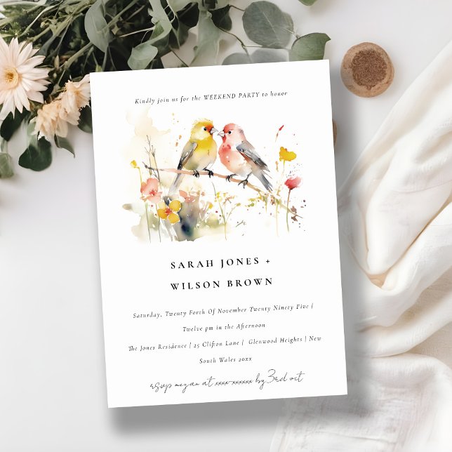 Wild Botanical Watercolor Love Birds Weekend Party Invitation (Creator Uploaded)