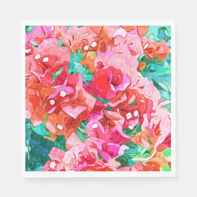 Wild Bougainvillea, Bloom Summer Floral Bohemian Napkin (Front)