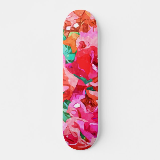Wild Bougainvillea, Bloom Summer Floral Bohemian Skateboard (Front)
