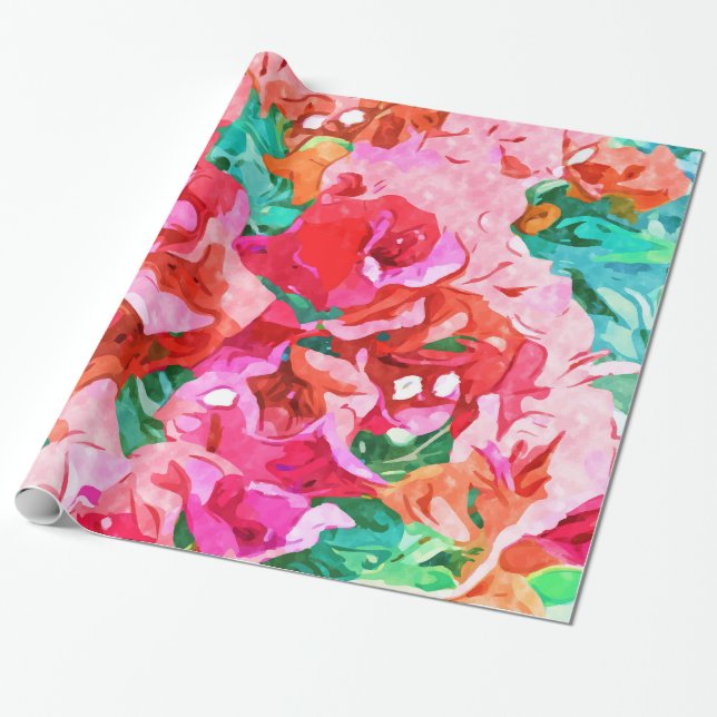 Wild Bougainvillea, Bloom Summer Floral Bohemian Wrapping Paper (Unrolled)
