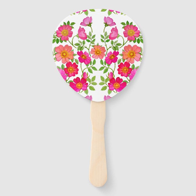 Wild Briar Rose Wedding Paddle Hand Fan (Back)