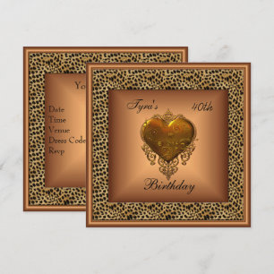 Wild Bronze Heart Jewel Gold Elegant 40th Birthday Invitation