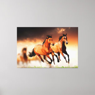 Wild Brown Horses Running Canvas Print