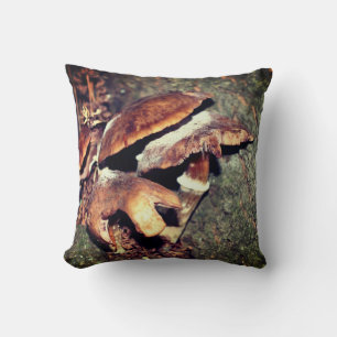 Wild Brown Mushrooms In Tree Crevice Cushion