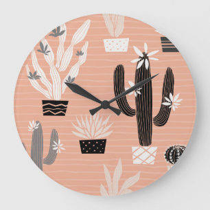 Wild Cactuses: Colourful Watercolor Pattern Large Clock