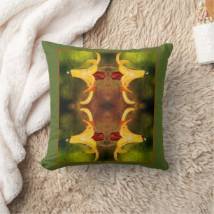 Wild Canada Lily And Insect Abstract Distressed Cushion
