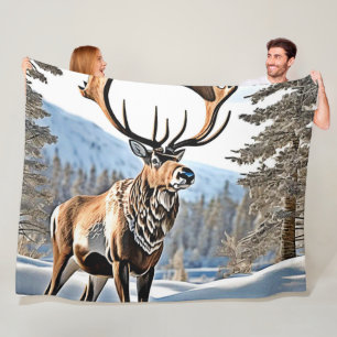 Wild Canadian Reindeer Design Fleece Blanket