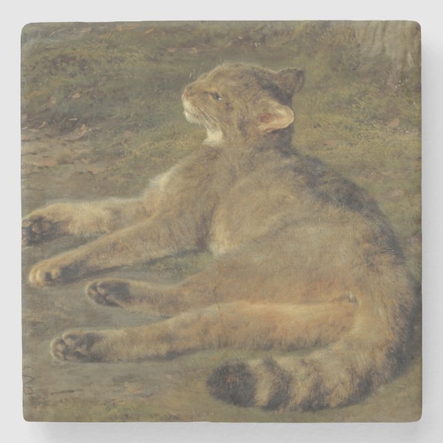 Wild Cat (by Rosa Bonheur) Stone Coaster (Front)