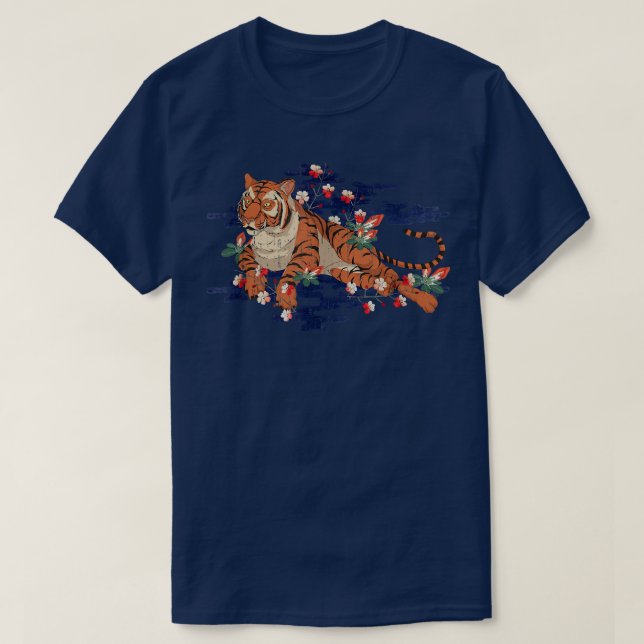 Wild Cat Sakura Jungle Animal Cherry Blossom Asian T-Shirt (Design Front)