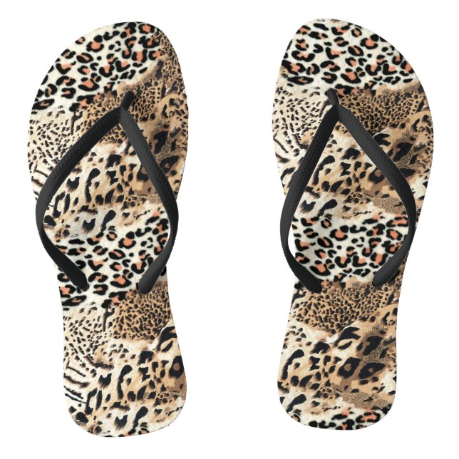 Wild Cats Modern Animal Leopard Print Pattern Flip Flops (Footbed)