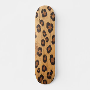 Wild Cheetah Print Animal Pattern on Rustic Wood Skateboard