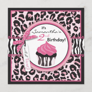 Wild Cheetah Print & Cupcake Birthday Invitation