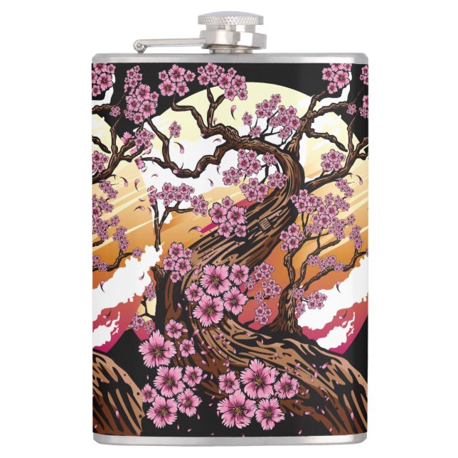 Wild Cherry Blossom Hip Flask (Front)