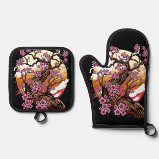 Wild Cherry Blossom Oven Mitt & Pot Holder Set