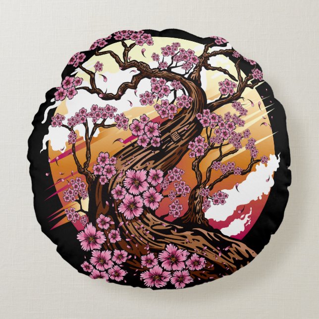 Wild Cherry Blossom Round Cushion (Front)