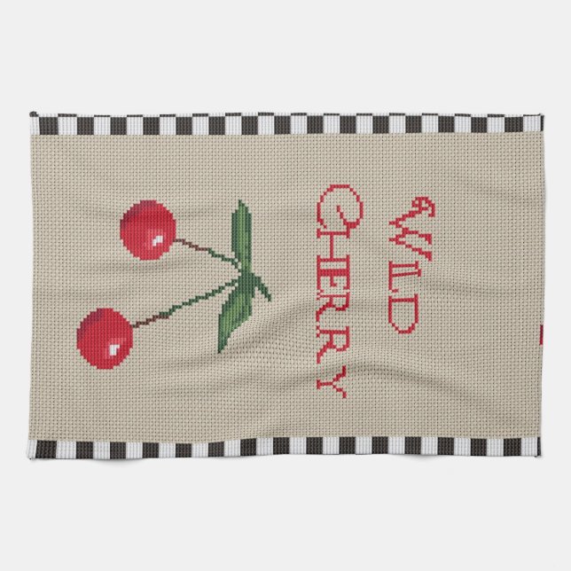 Wild Cherry Cross Stitch Dishtowel Tea Towel (Horizontal)