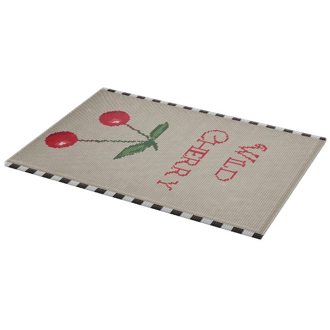 Wild Cherry Cross Stitch Glass Cutting Board (Corner)