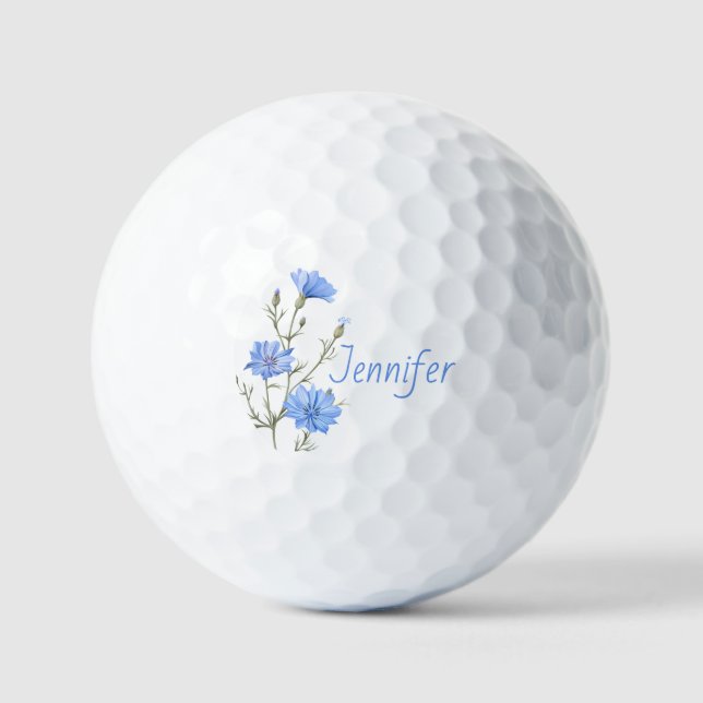 Wild Chicory Flower Botanical Custom Name Golf Balls (Front)
