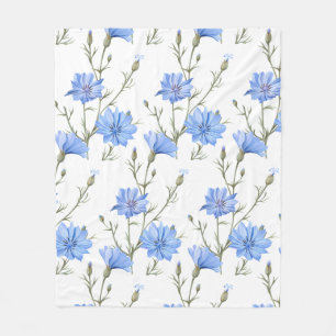 Wild Chicory Flower Botanical Watercolor Art Fleece Blanket
