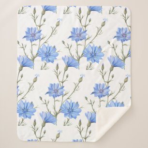 Wild Chicory Flower Botanical Watercolor Art Sherpa Blanket