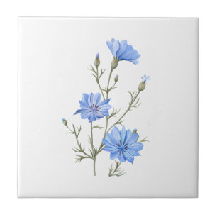 Wild Chicory Flower Botanical Watercolor Art Tile