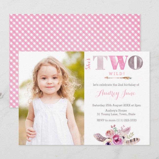 Wild Child Bohemian 2nd Birthday Party Picture Invitation (Front/Back)