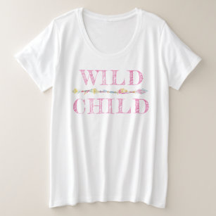 Wild Child feathers and beads boho pink slogan tee