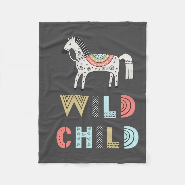 Wild Child Scandia Horse Baby Gray Fleece Blanket (Front)