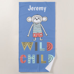 Wild Child Scandia Monkey Personalised Beach Towel