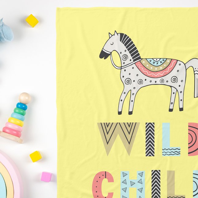 Wild Child Scandinavian Horse Baby Yellow Fleece Blanket (Creator Uploaded)