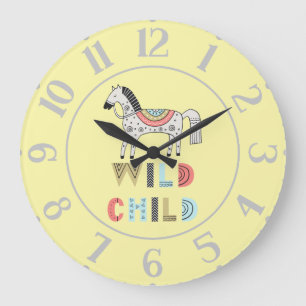 Wild Child Scandinavian Horse Pastel Yellow   Large Clock