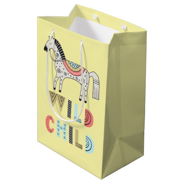 Wild Child Scandinavian Horse Pastel Yellow  Medium Gift Bag (Back Angled)
