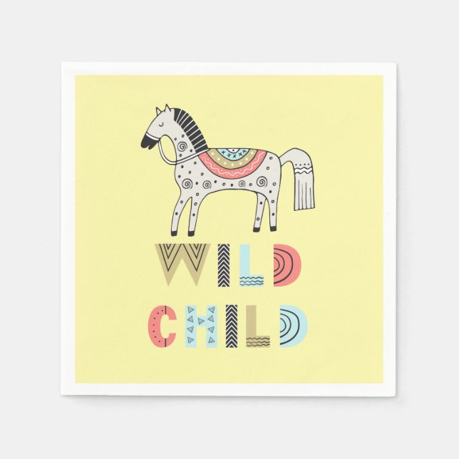 Wild Child Scandinavian Horse Pastel Yellow Napkin (Front)