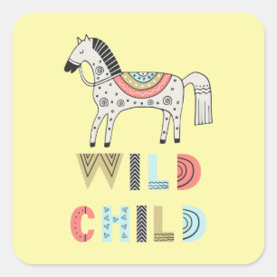 Wild Child Scandinavian Horse Pastel Yellow  Square Sticker