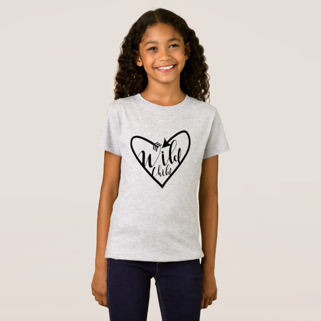 Wild Child Script Arrow Heart Boho Chic T-Shirt (Front Full)