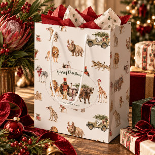 Wild Christmas Watercolor Safari Animals Medium Gift Bag