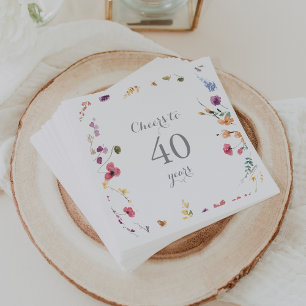 Wild Colorful Floral Cheers to 40 Years Birthday Napkin