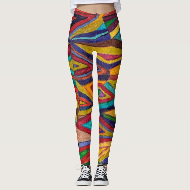 wild colorful, original art, geometric design leggings (Front)
